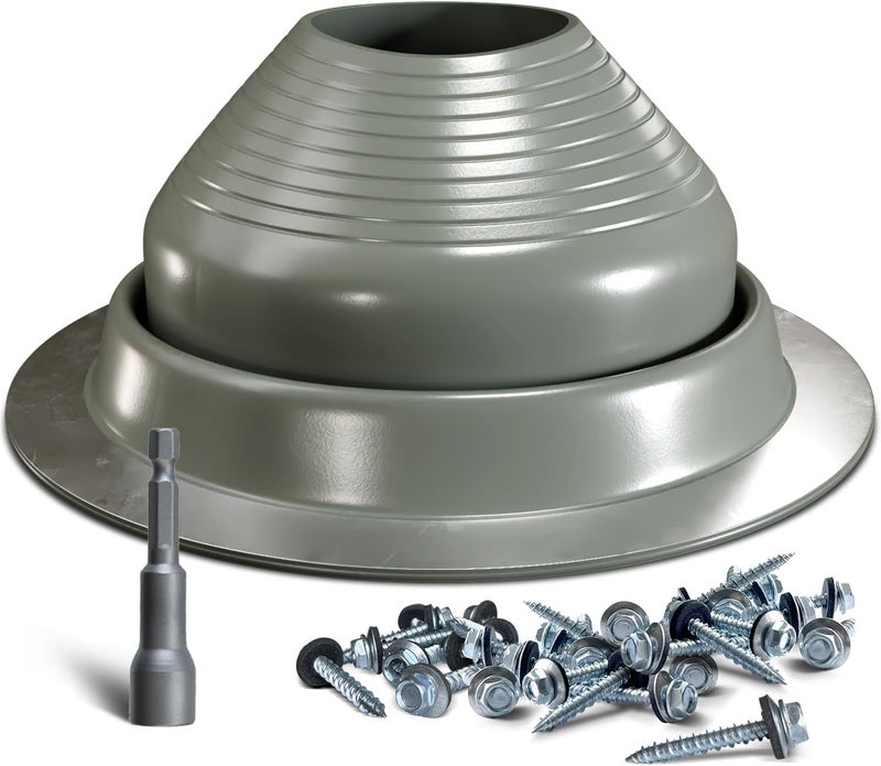 VIVIDA #7 Silicone Metal Roof Pipe Flashing Boot, High Temp Flexible Roof Jack Vent Boot for Pipe OD 6" to 11", Screws & Hex Socket Included, Gray, 1 Pack - Image 1